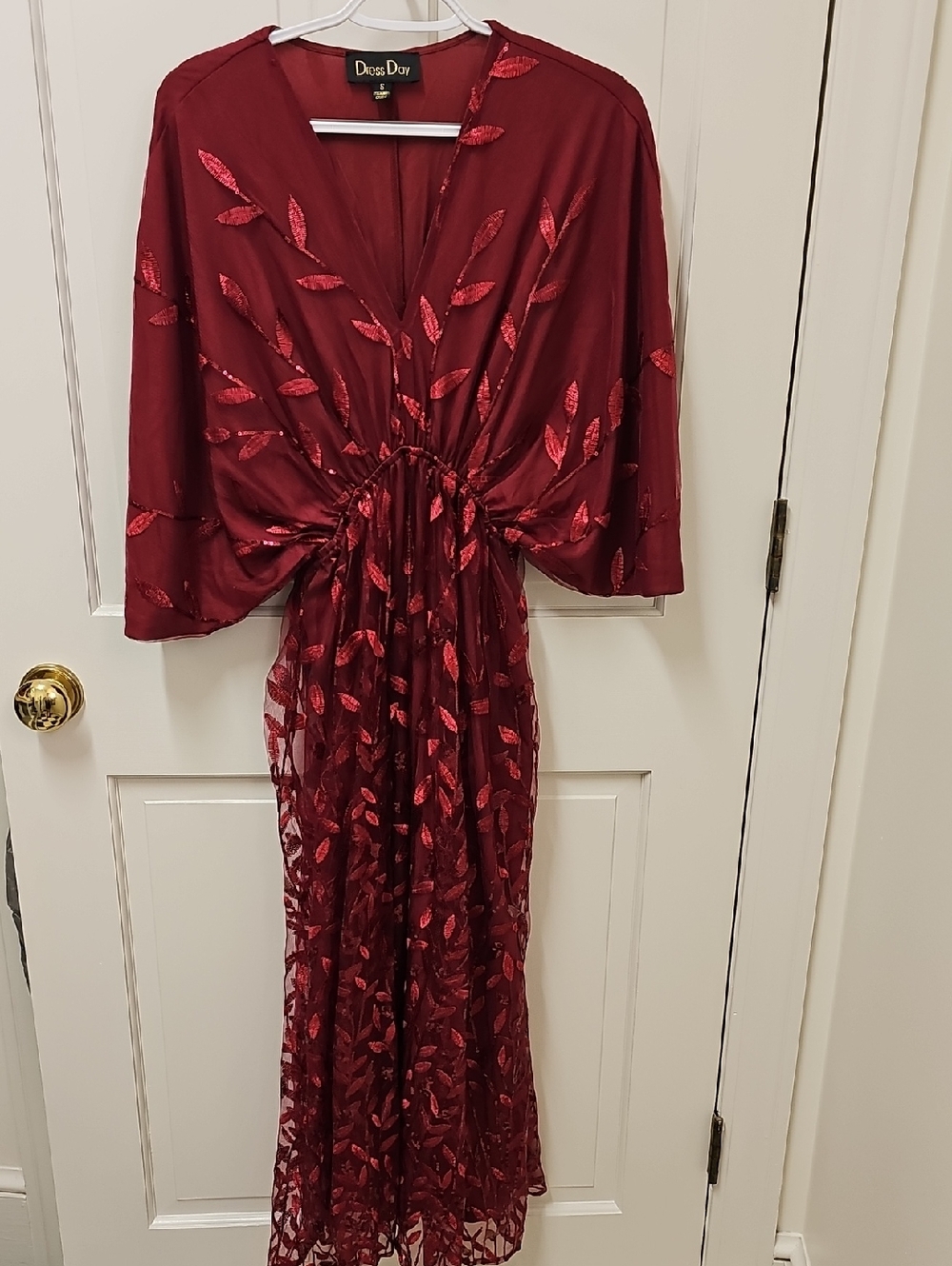 PinkBlush Dress Day Burgundy Embroidered Leaf Midi Dress